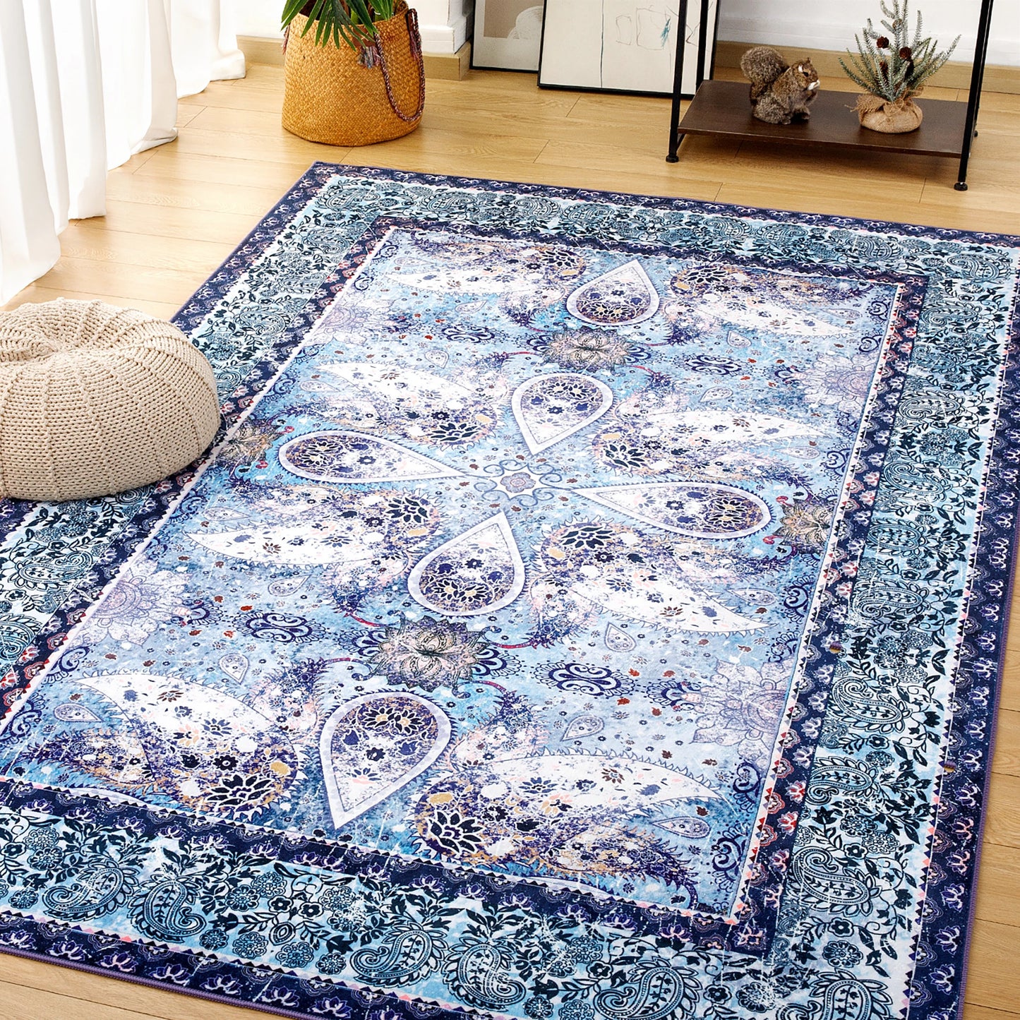 Vintage Floral Area Rug 100 Percent Polyester Anti-Slip Machine Made Indoor Outdoor Use