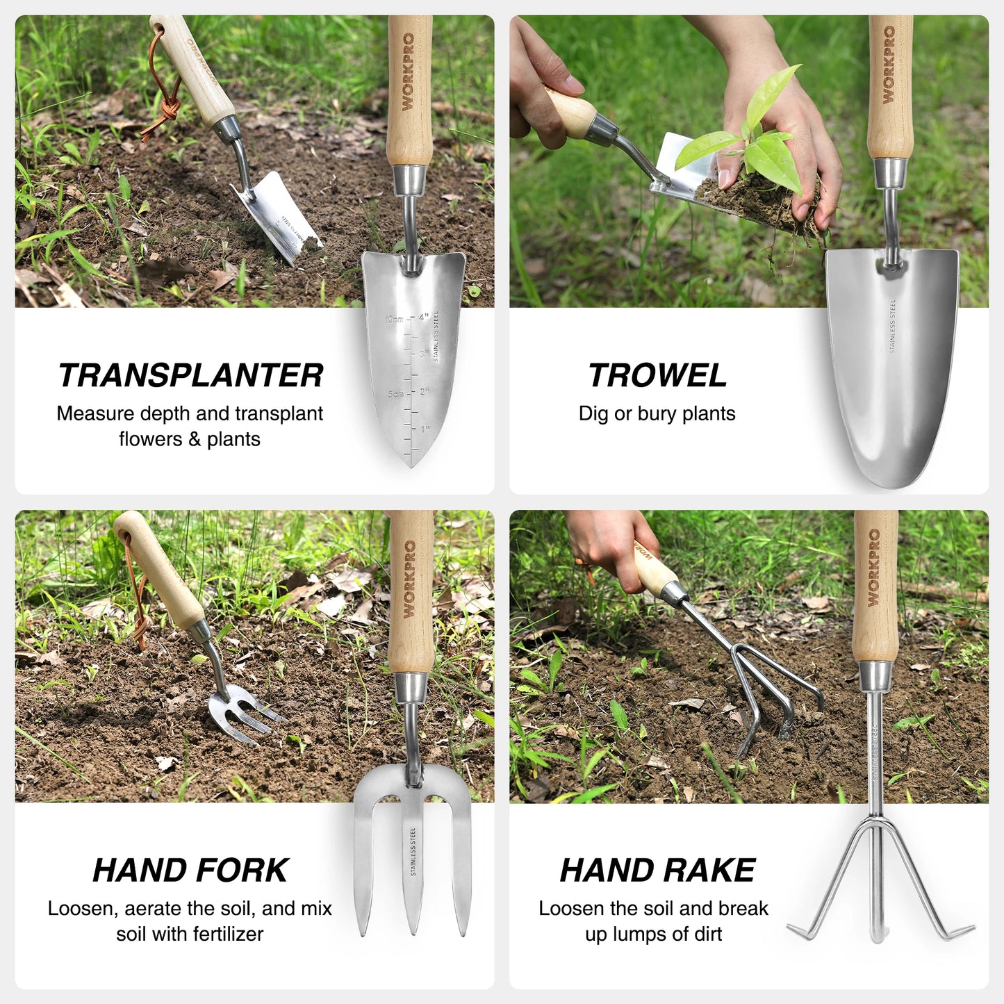 8-Piece Pink Garden Tool Set with Fork Spade Gloves