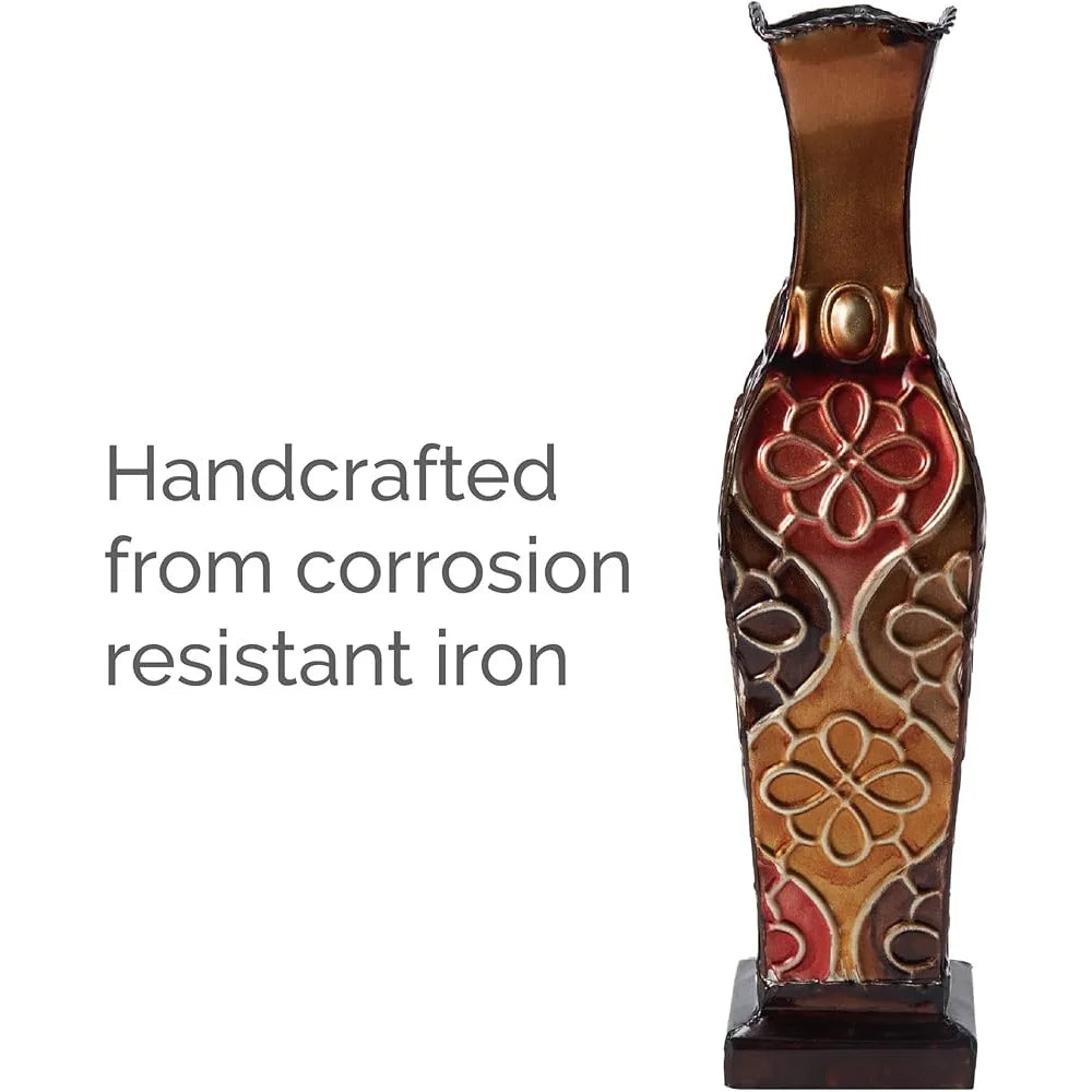 Modern Embossed Decorative Metal Vase with Curved Silhouette and Distressed Gold Finish