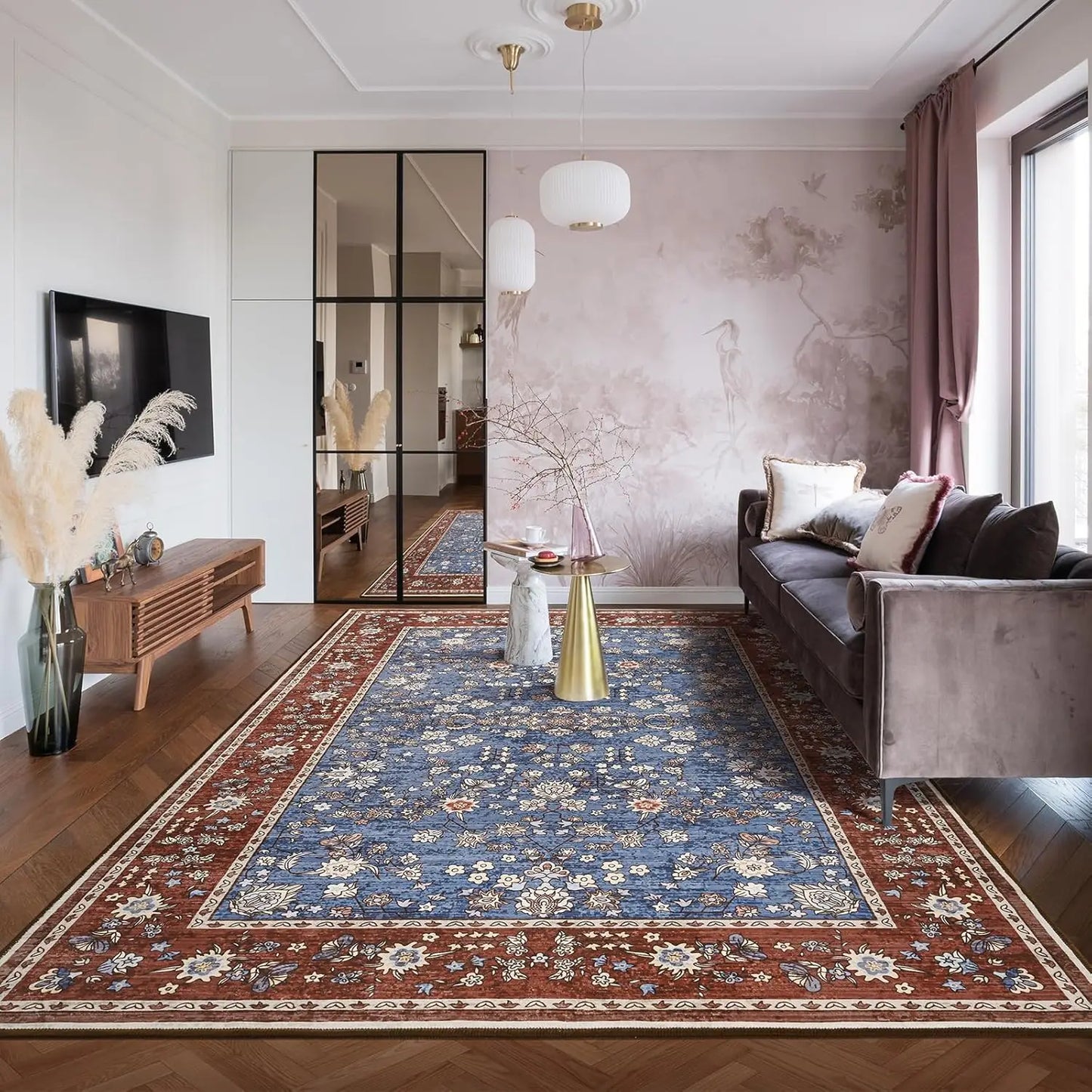 Area Washable Rug with Anti-Slip Feature for Home Indoor Use 100 Percent Polyester Machine Made Print Design