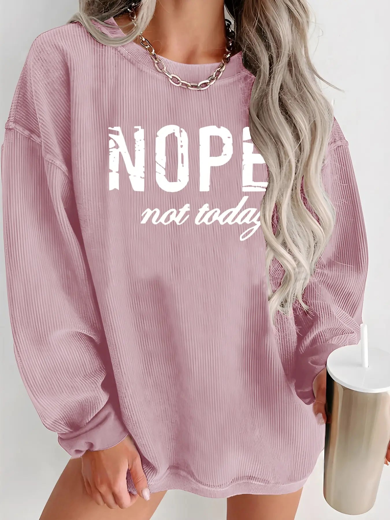 Long Sleeved Round Neck Casual Hoodie for Women in Polyester Blend