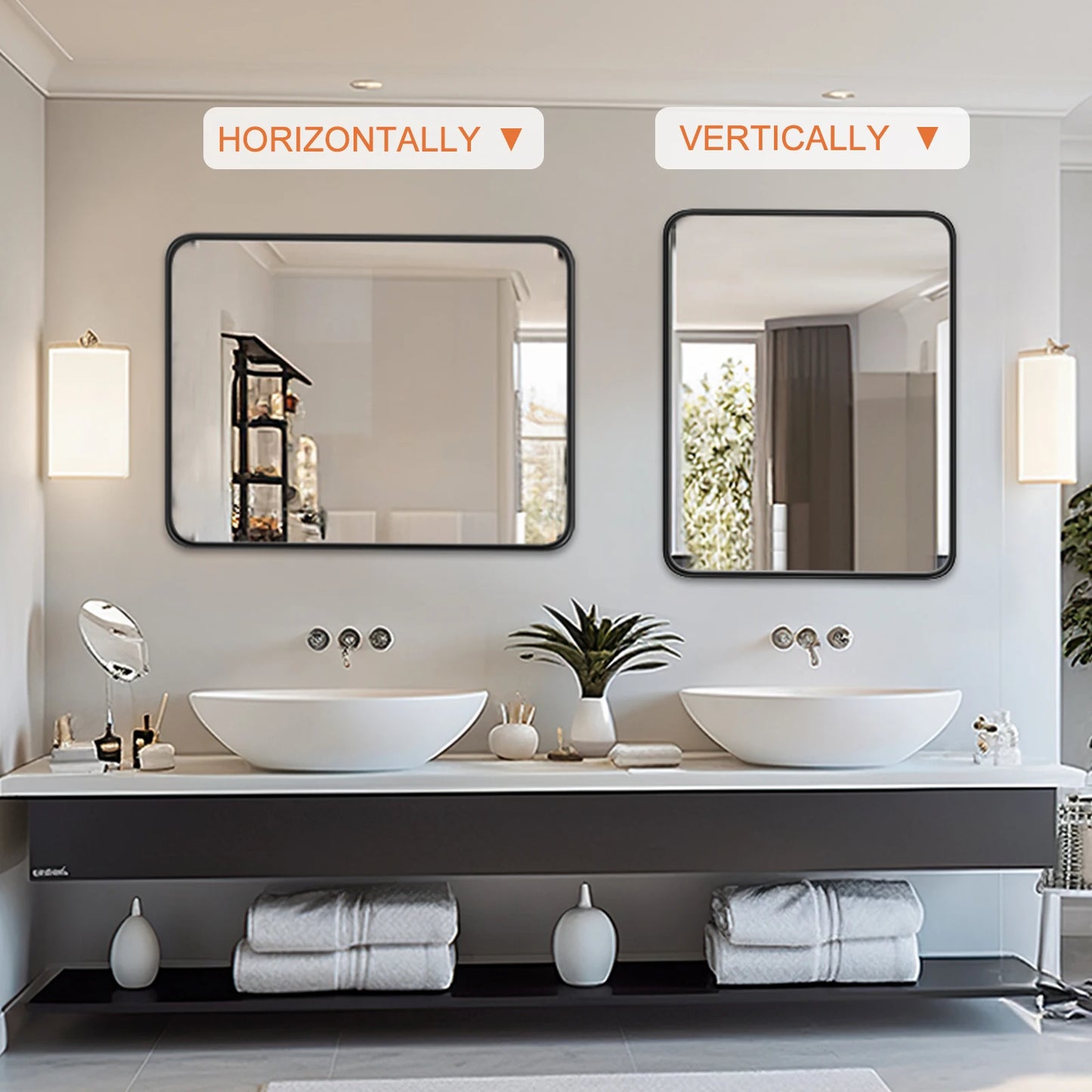 Matte Metal Framed Bathroom Mirror for Wall Vanity Modern