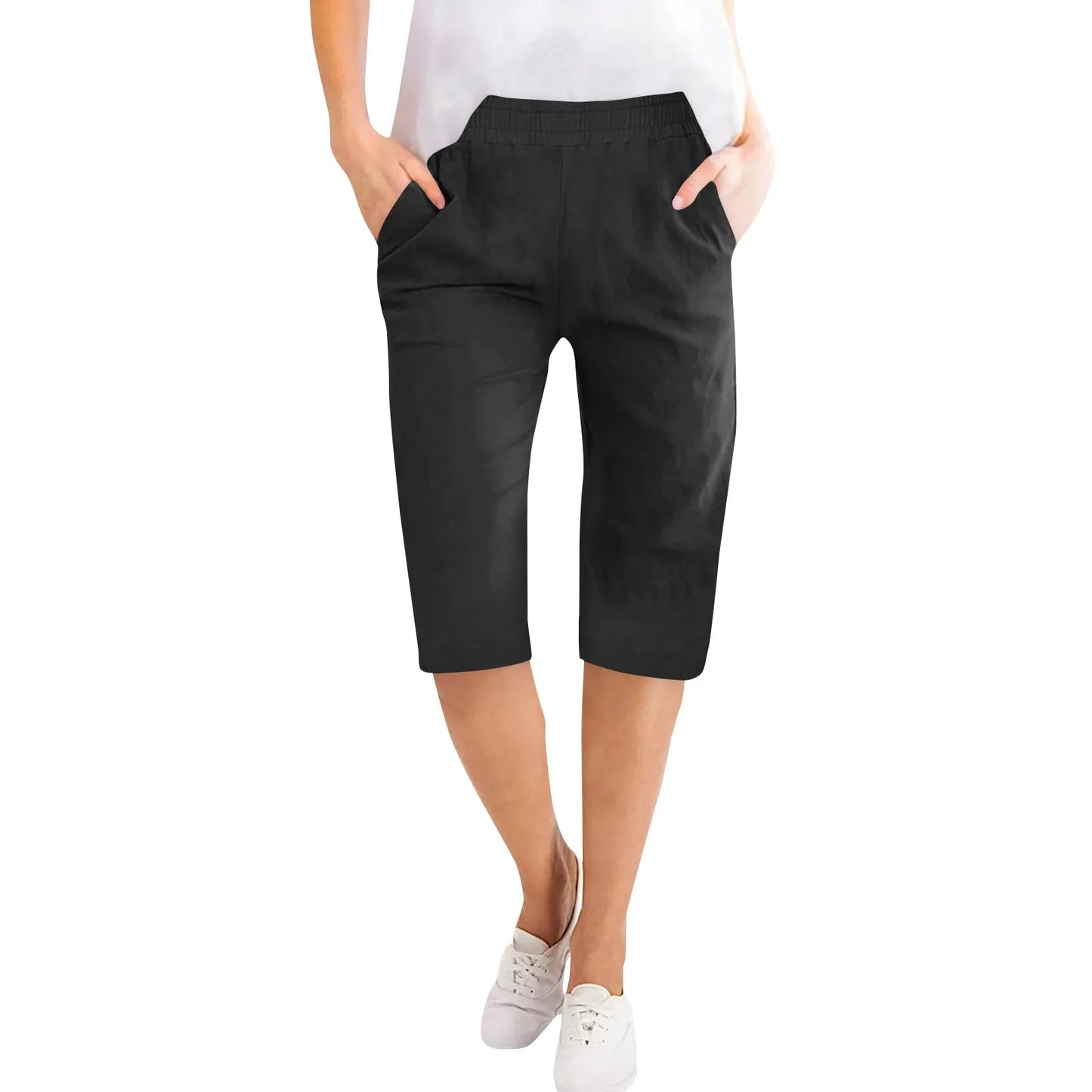 Womens Capris Cotton Linen Pants for Casual Summer Wear