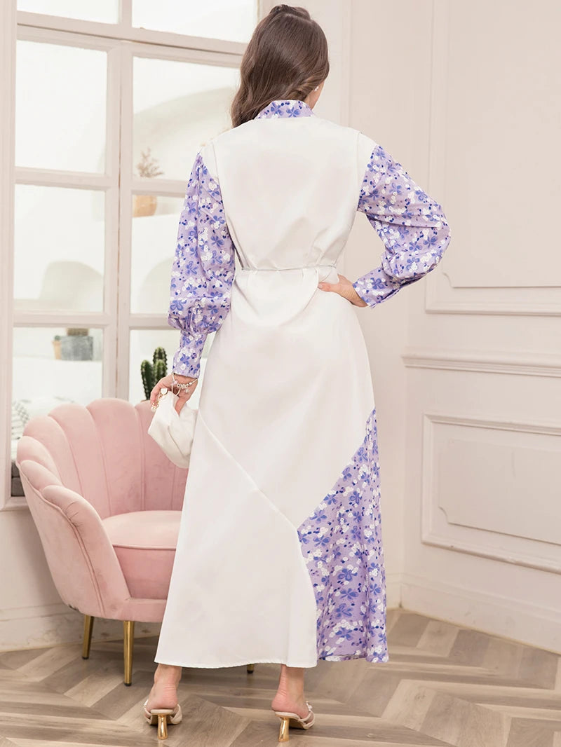 Elegant Floral Print High Neck Maxi Dress for Spring