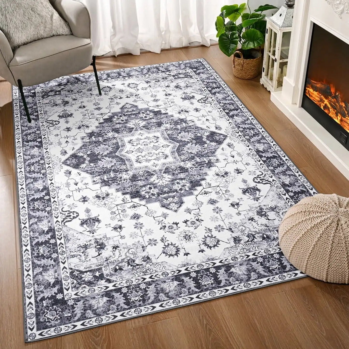 Soft Vintage Print Anti-Slip Rug for Living Room and Bedroom