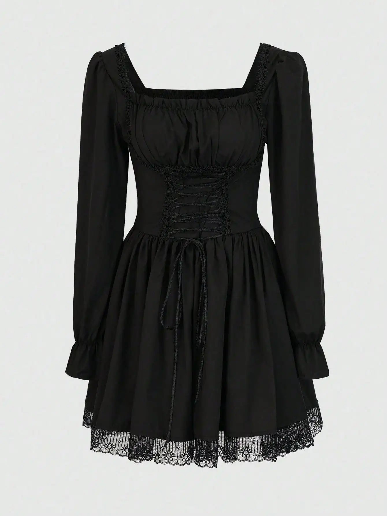 Women's Gothic Dress Vintage Lace Ankle Length Black Non Woven