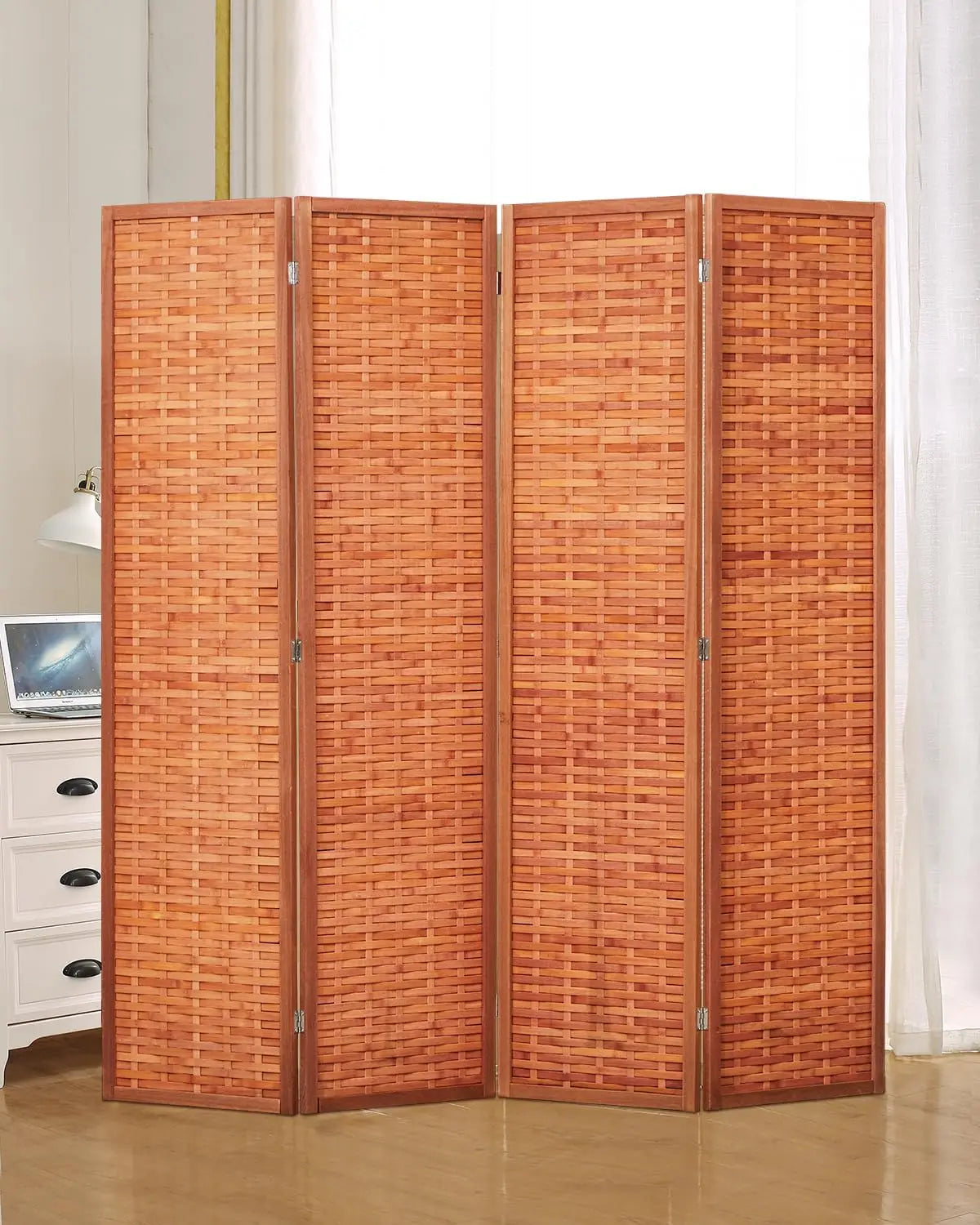 Room Divider 4 Panel Folding Privacy Screen Bamboo 6 ft Tall