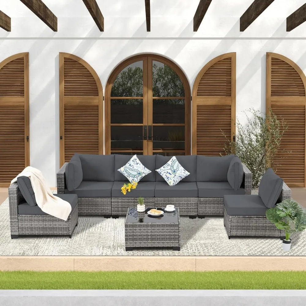 Modern Gray Rattan Wicker Patio Furniture Set for Outdoor Use