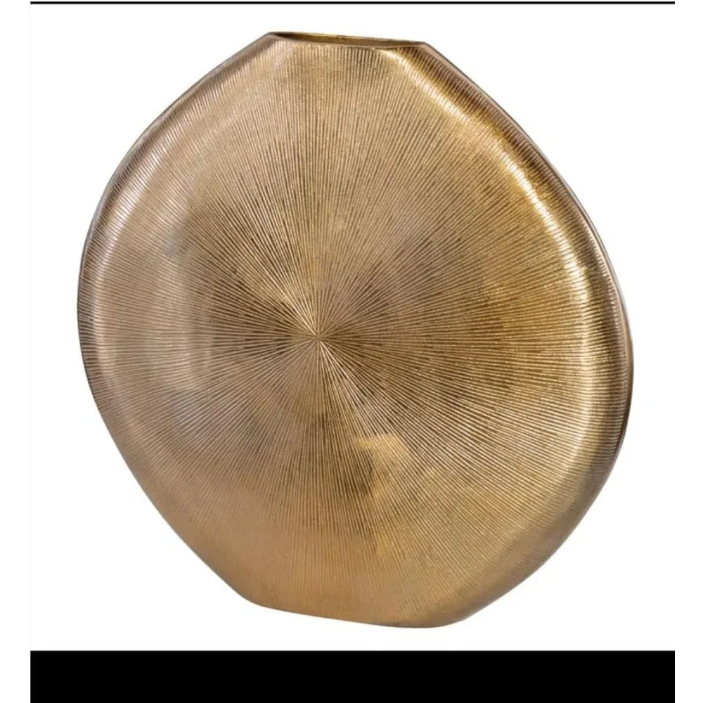 Gold Metal Decorative Flower Vase with Stylish Sunburst Design and Radiant Finish