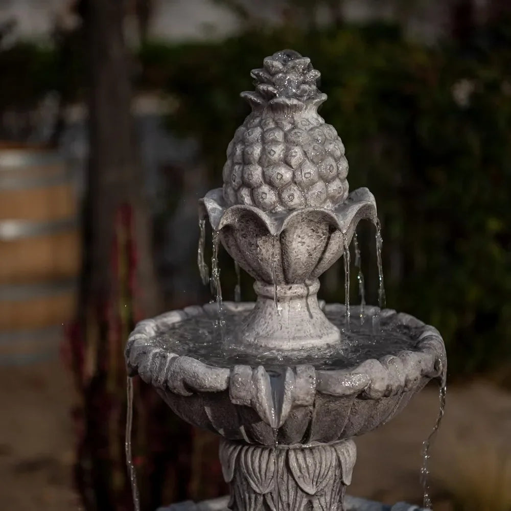 Three Story Outdoor Fountain Independent Water Leaf Design Large Bird Bath with Pump Classic Floor Standing Fountain