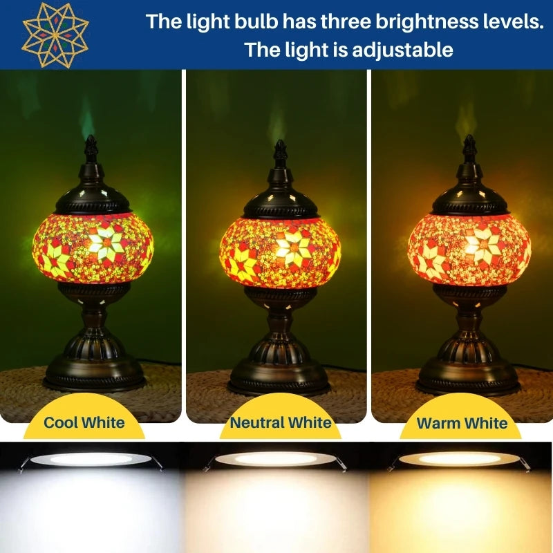 Stained Glass Mosaic Table Lamp with Adjustable Color and UL Certification