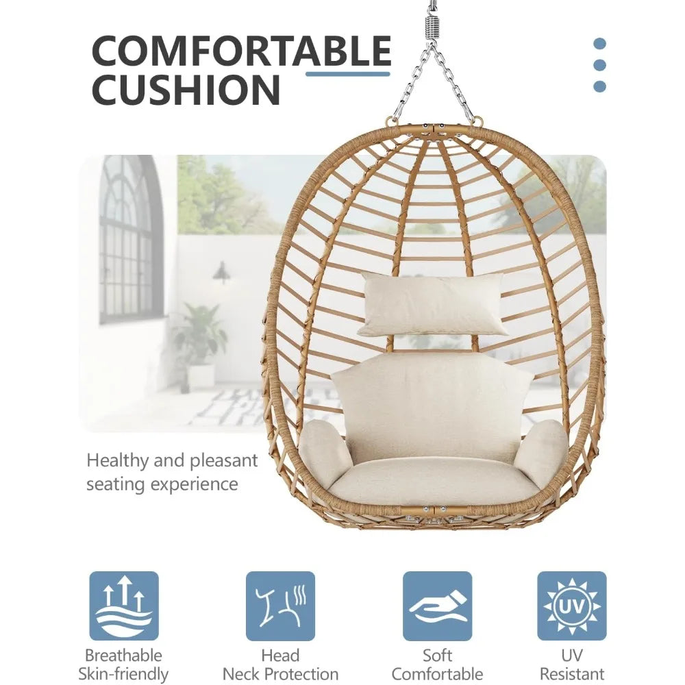 Outdoor Patio Hanging Egg Chair with PE Rattan and Alloy Steel Frame