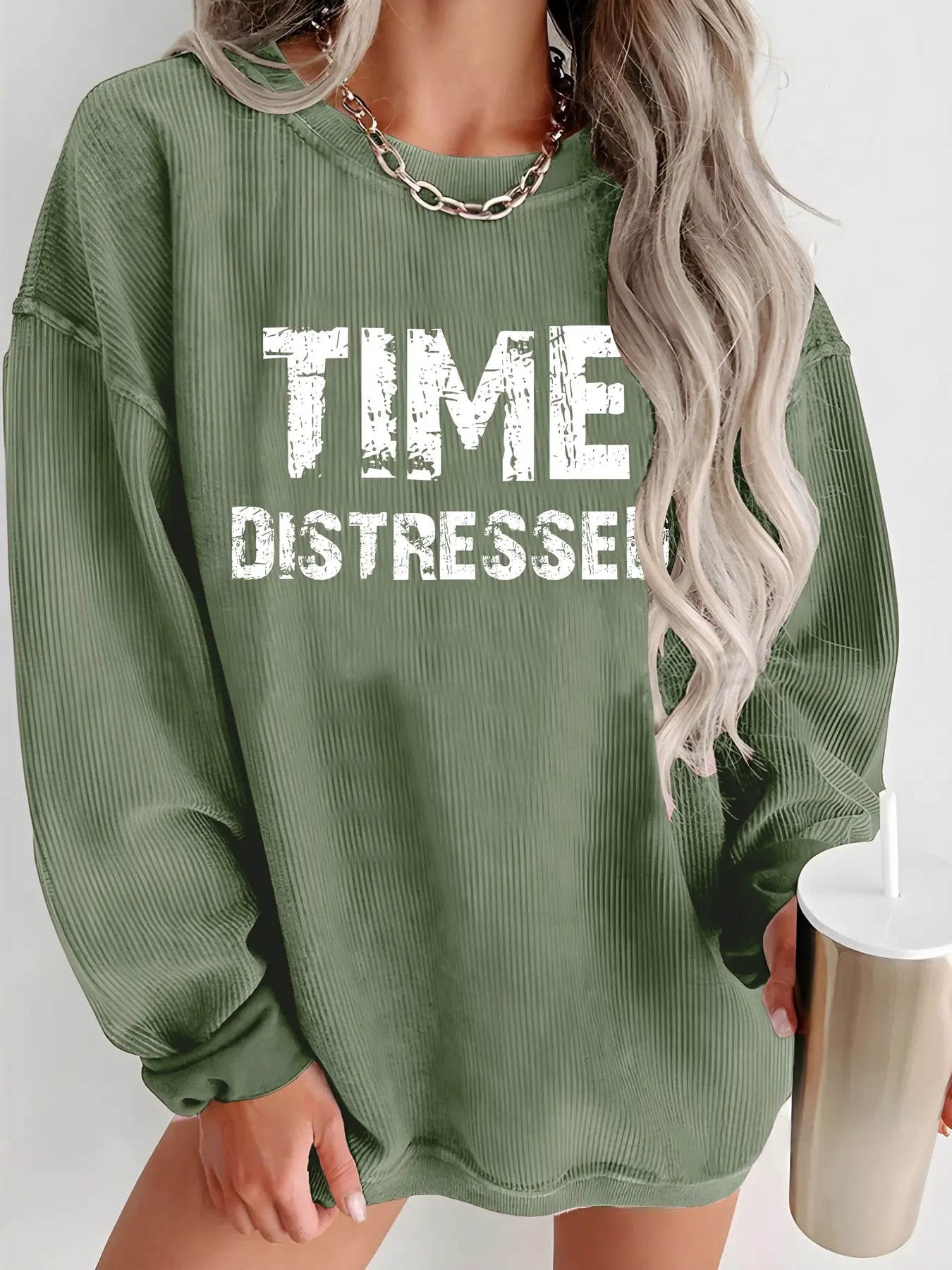 Long Sleeved Round Neck Casual Hoodie for Women in Polyester Blend