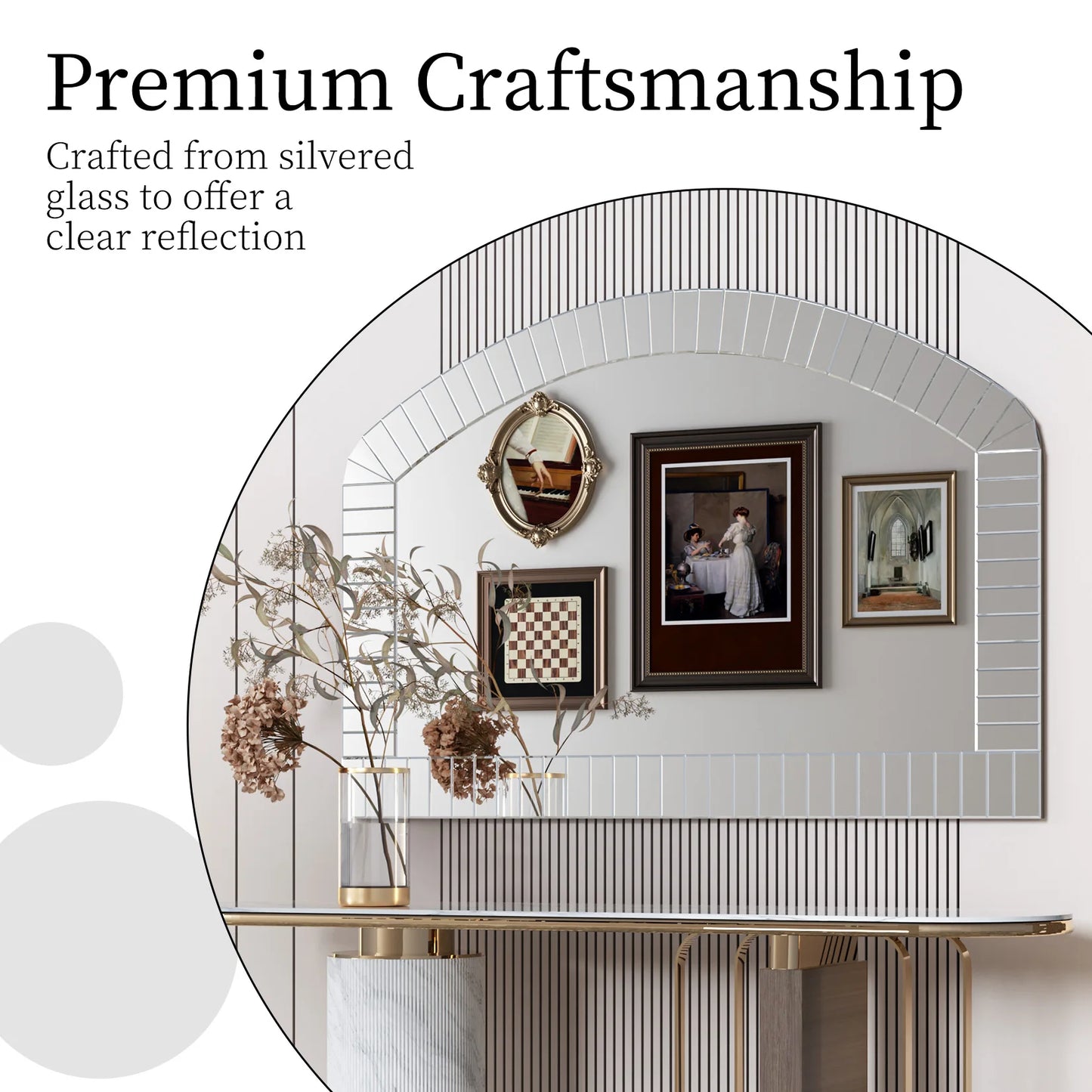 Large Silver Arched Wall Mirror Beveled Edge Glass Float