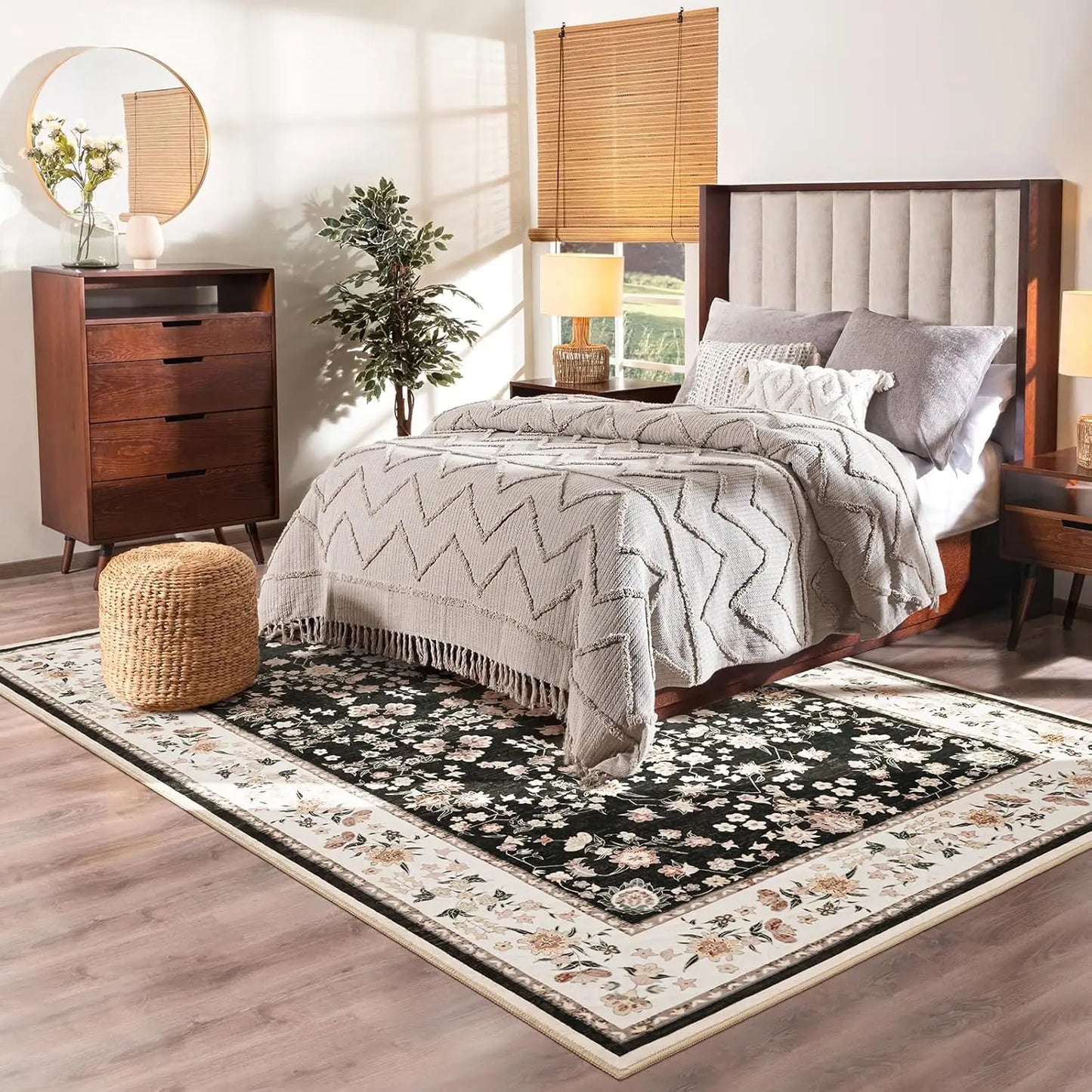 Area Washable Rug with Anti-Slip Feature for Home Indoor Use 100 Percent Polyester Machine Made Print Design
