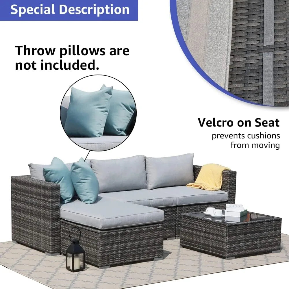 5 Piece Grey Outdoor Patio Furniture Set Classic L Shape Assembly Required