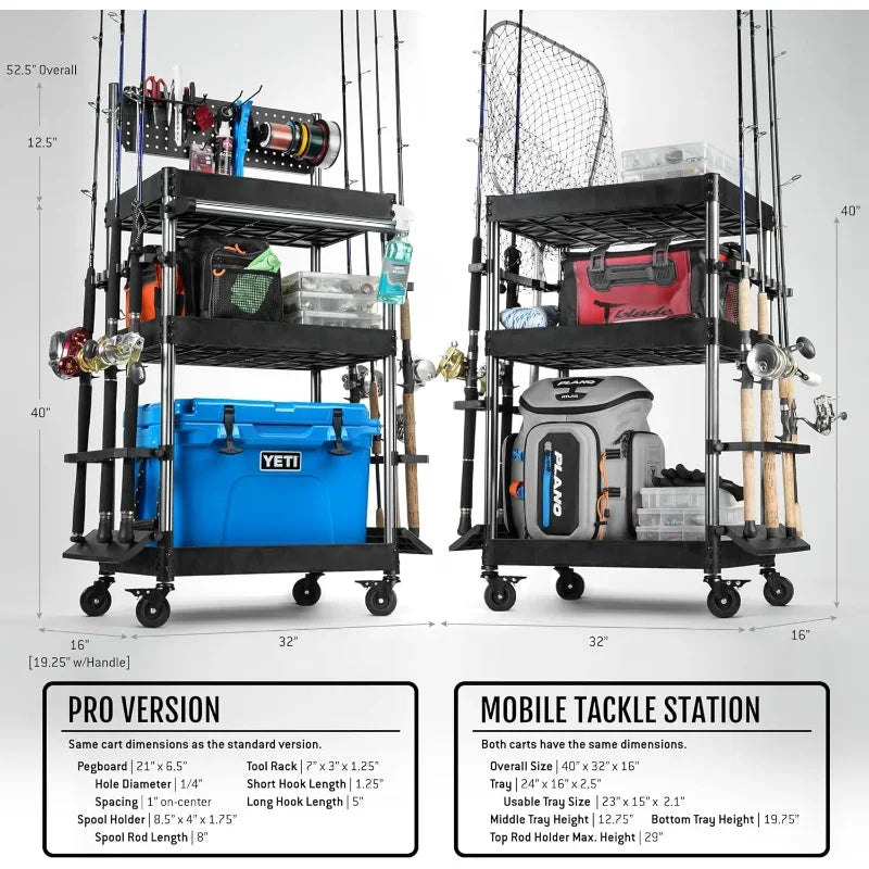 Mobile Tackle Station 16 Fishing Rod Holder Cart Waterproof Fishing Accessories