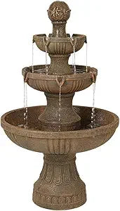 Domanico Italian Outdoor Floor Bubbler Fountain and Waterfalls 57 Inch High 3 Tiered Basins Decor for Garden Patio Backyard Deck