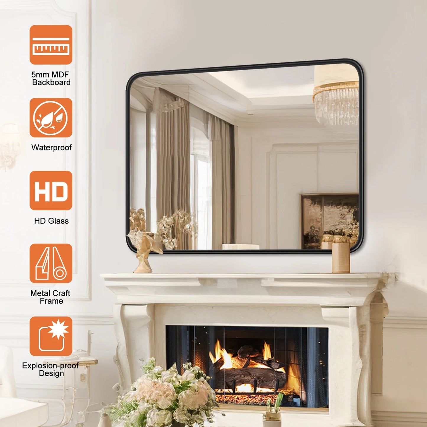 Matte Metal Framed Bathroom Mirror for Wall Vanity Modern