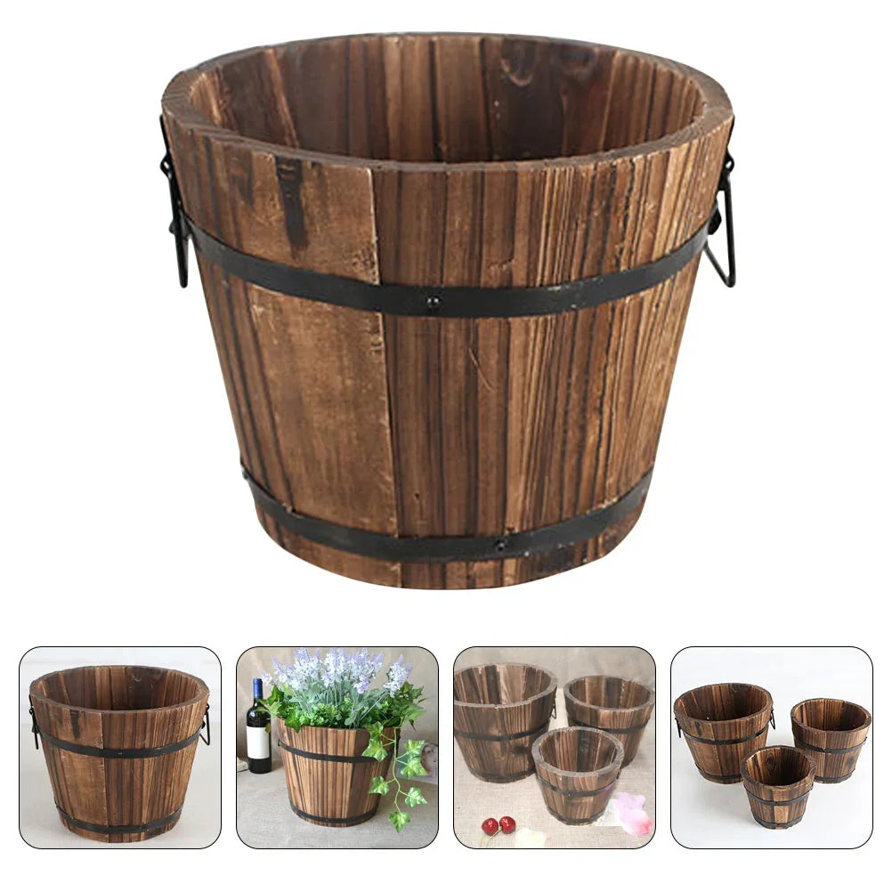 Large Wooden Flower Pot With Handles Classic Style Pine Planter