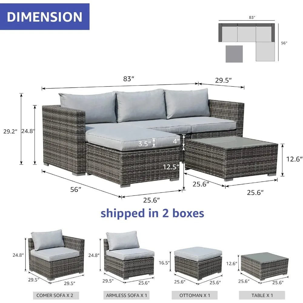 5 Piece Grey Outdoor Patio Furniture Set Classic L Shape Assembly Required