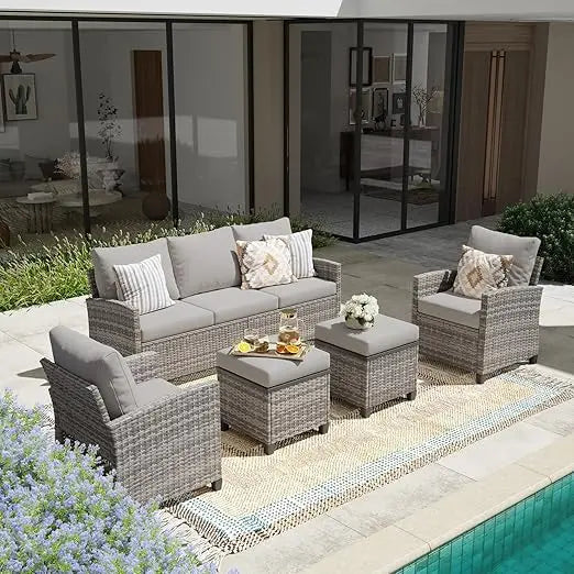 Modern Gray Rattan Wicker Patio Furniture Set for Outdoor Use