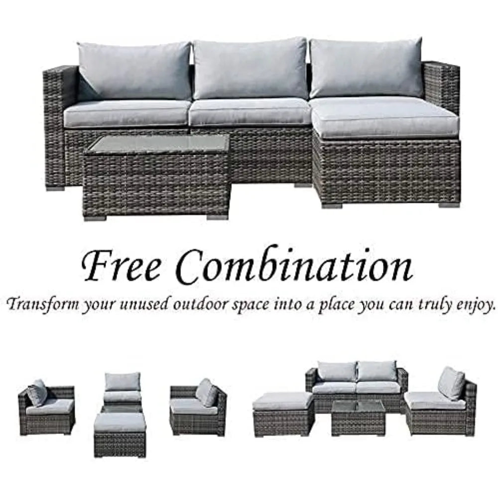 5 Piece Grey Outdoor Patio Furniture Set Classic L Shape Assembly Required