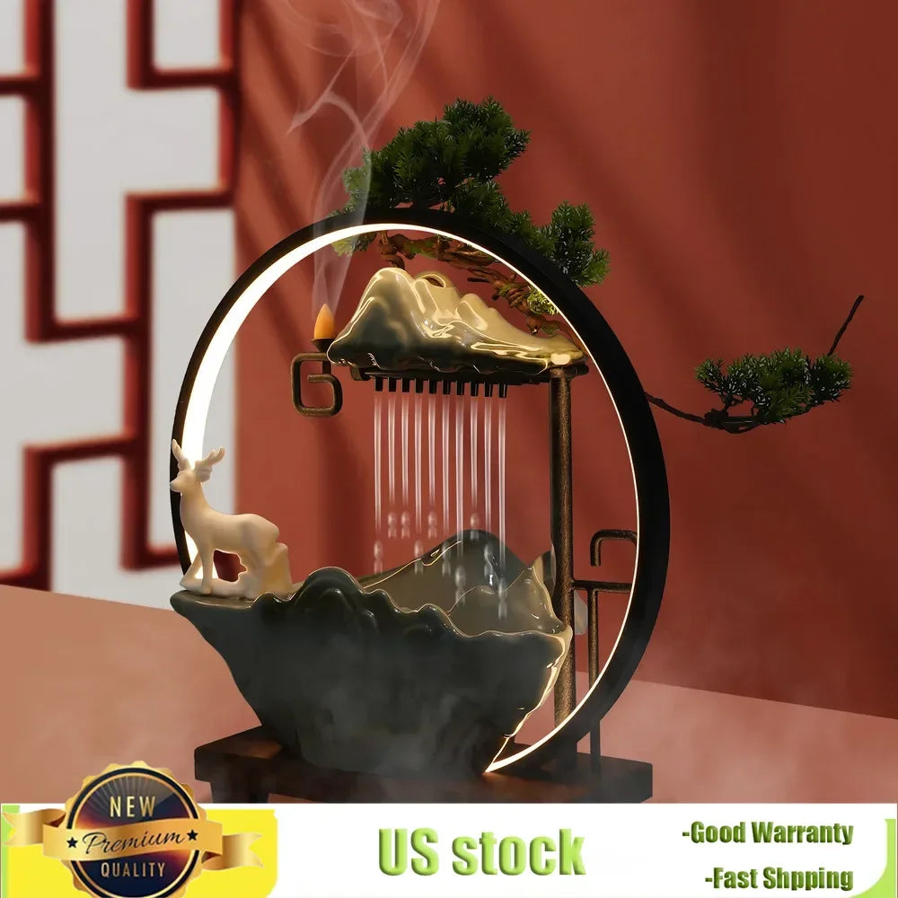 Indoor Water Fountain, Incense Burner Waterfall Decor