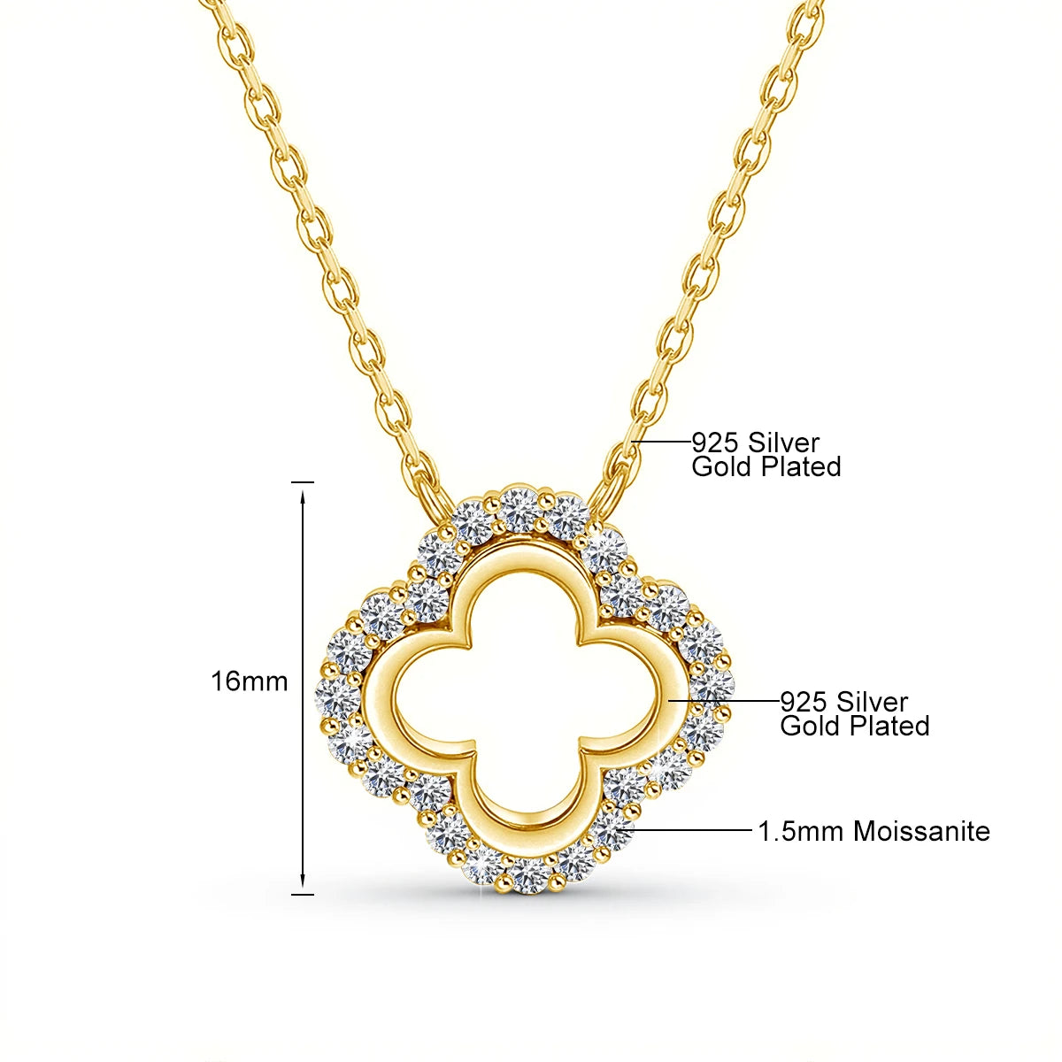 Four Leaf Clover Moissanite Diamond Pendant Necklace Gift