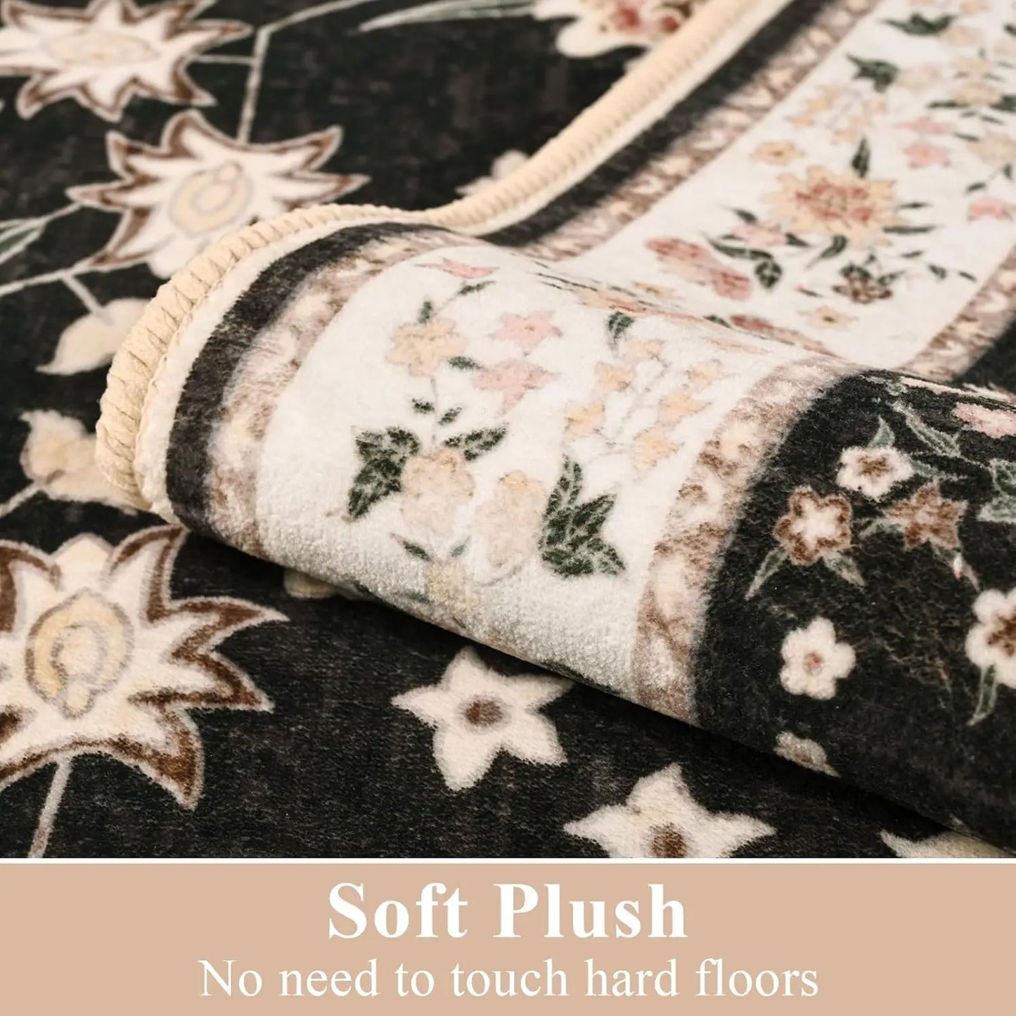 Area Washable Rug with Anti-Slip Feature for Home Indoor Use 100 Percent Polyester Machine Made Print Design