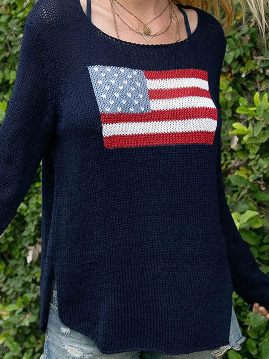 Womens Knit Sweater with O Neck Regular Fit Cotton and Polyester