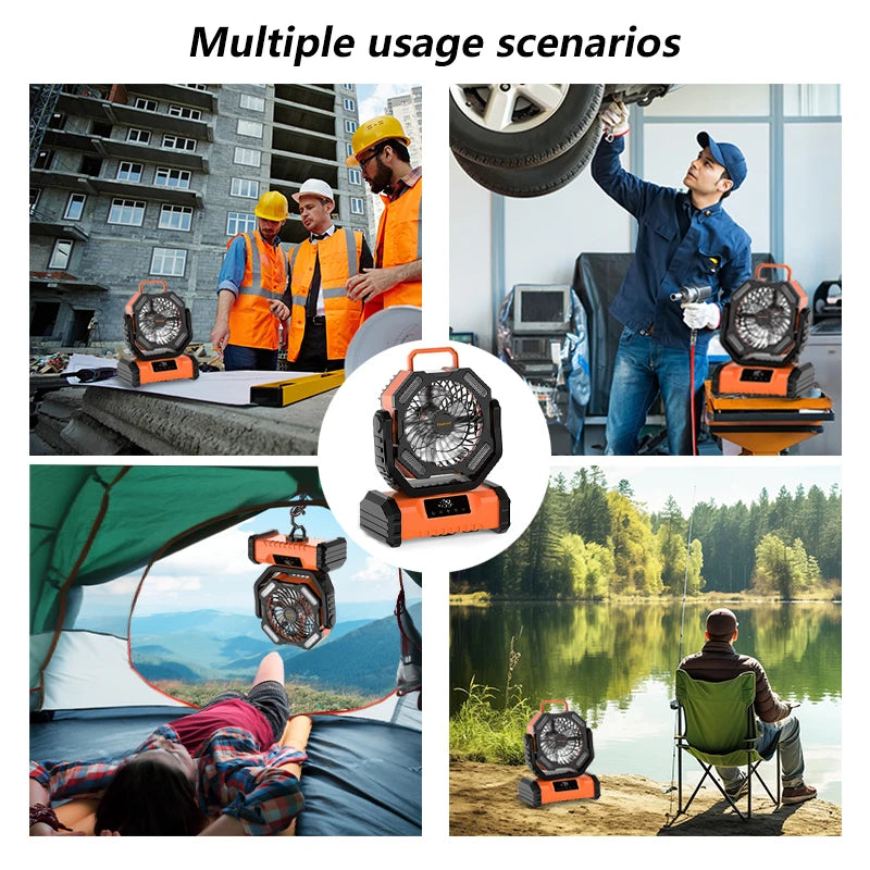 Portable LED Camping Fan with Rechargeable Battery and Light