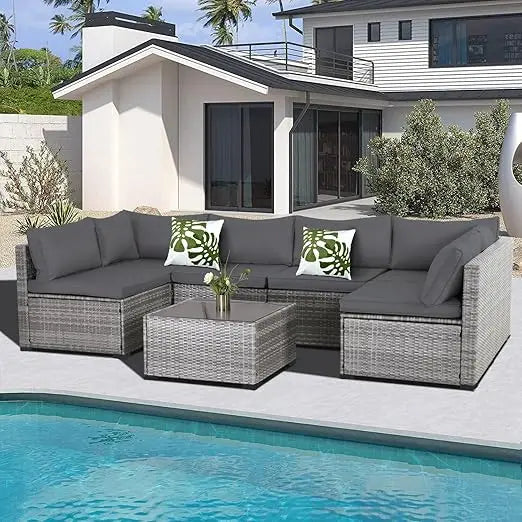 Modern Gray Rattan Wicker Patio Furniture Set for Outdoor Use