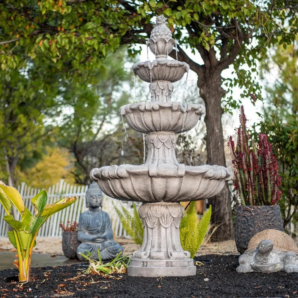 Three Story Outdoor Fountain Independent Water Leaf Design Large Bird Bath with Pump Classic Floor Standing Fountain