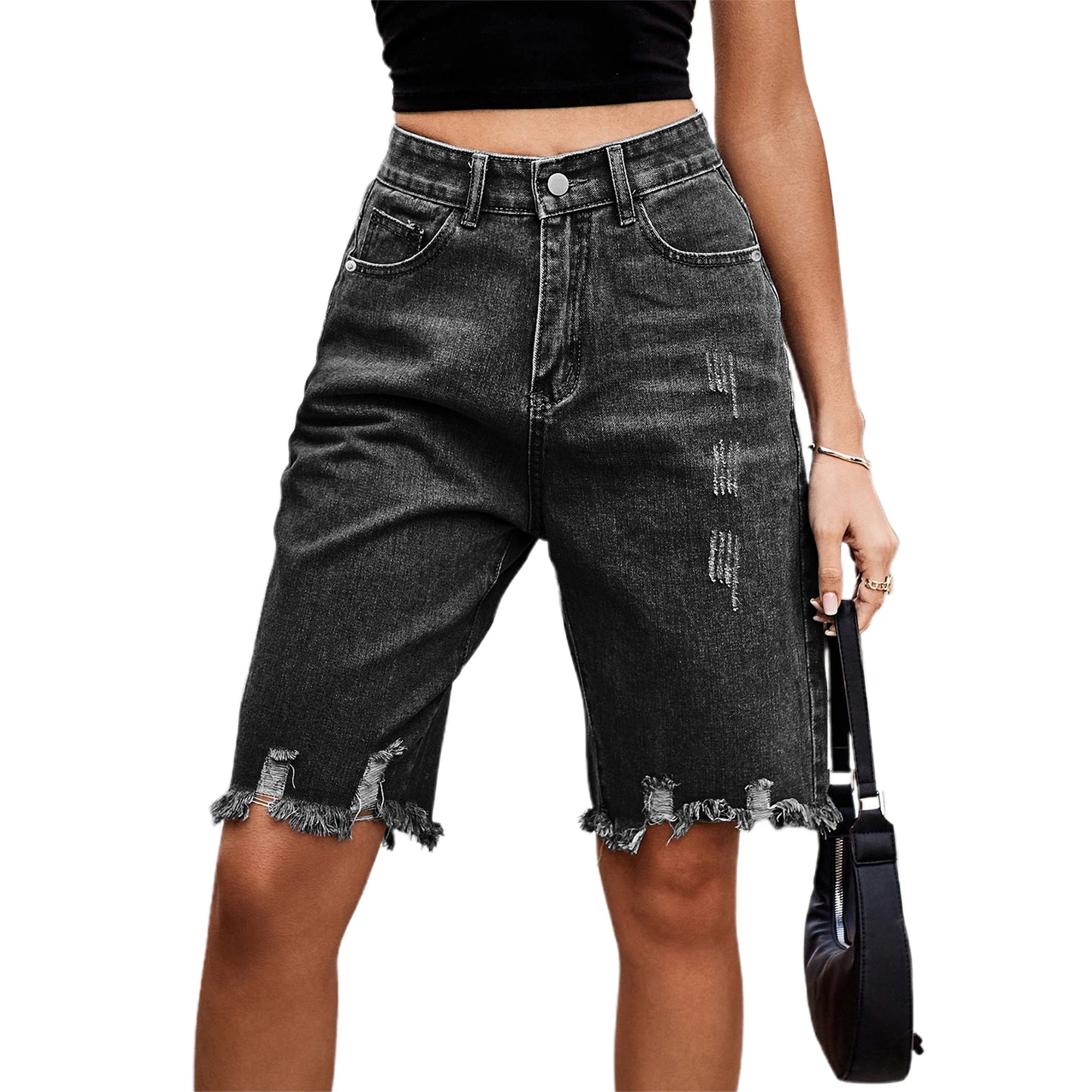 Women’s Ripped Bermuda Denim Shorts for Casual Summer Style
