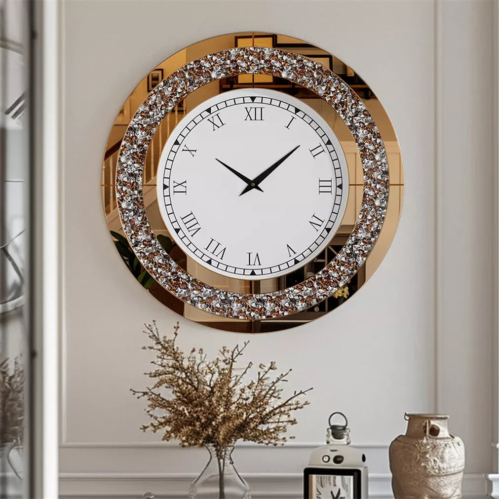 32 Inch Modern 3D Wall Clock with Crystals for Living Room Decor