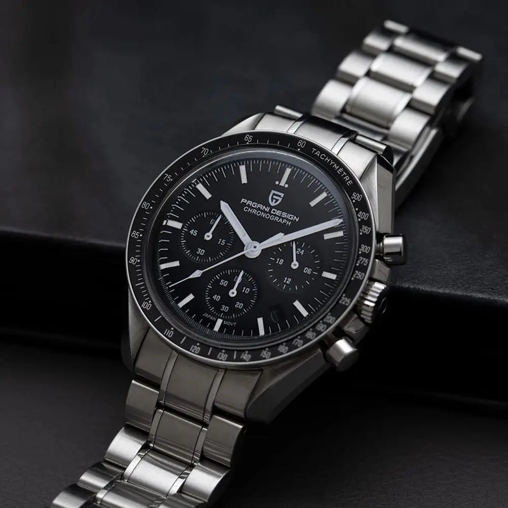 Men's Stainless Steel Quartz Watch with Folding Clasp and Round Dial