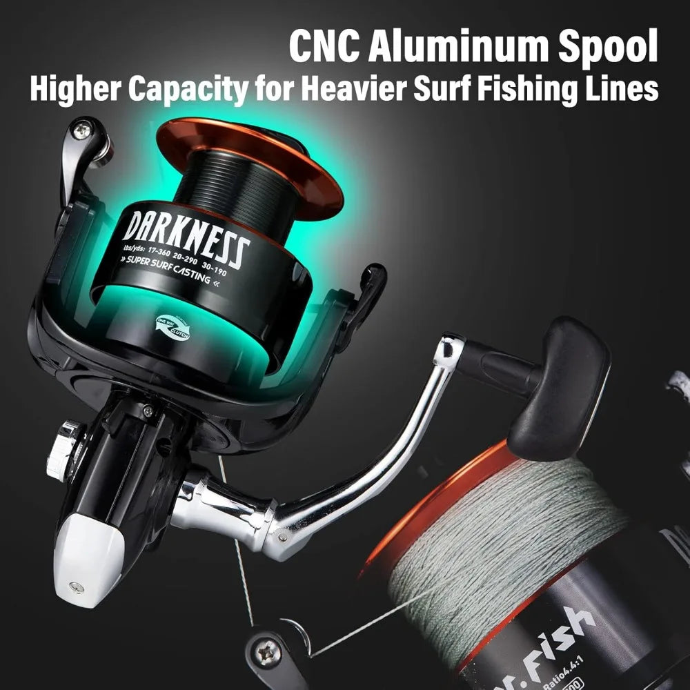 Surf Rod and Reel Combination for Saltwater Fishing with 50Lb Braided Line and Topwater Popper