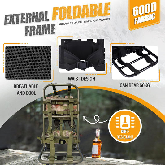 1pc Foldable External Frame Hiking Backpack