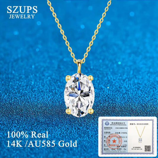 Gold Oval Cut Moissanite Pendant in 14K Yellow Gold