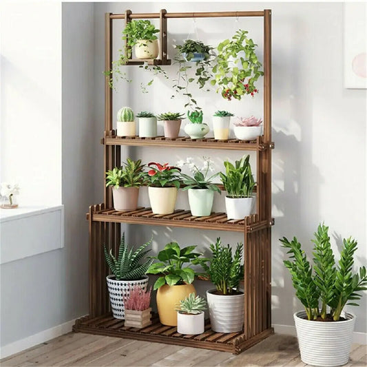 3 Tier Hanging Wood Plant Stand for Indoor and Outdoor Planters
