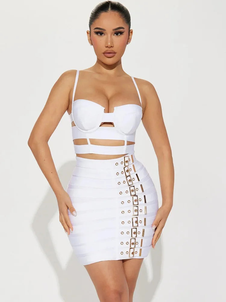Black or White Mini Bodycon Bandage Skirt Set for Women