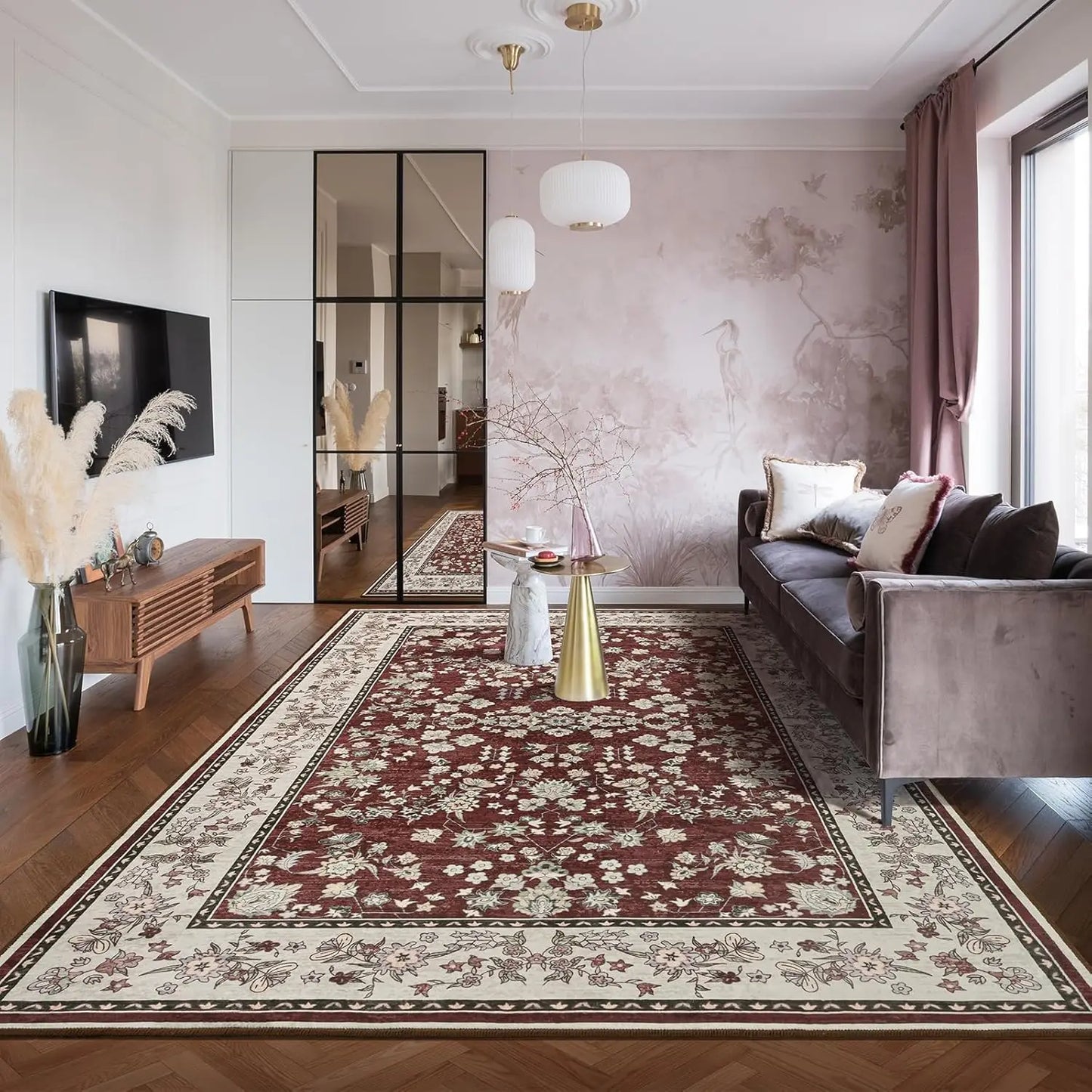 Area Washable Rug with Anti-Slip Feature for Home Indoor Use 100 Percent Polyester Machine Made Print Design