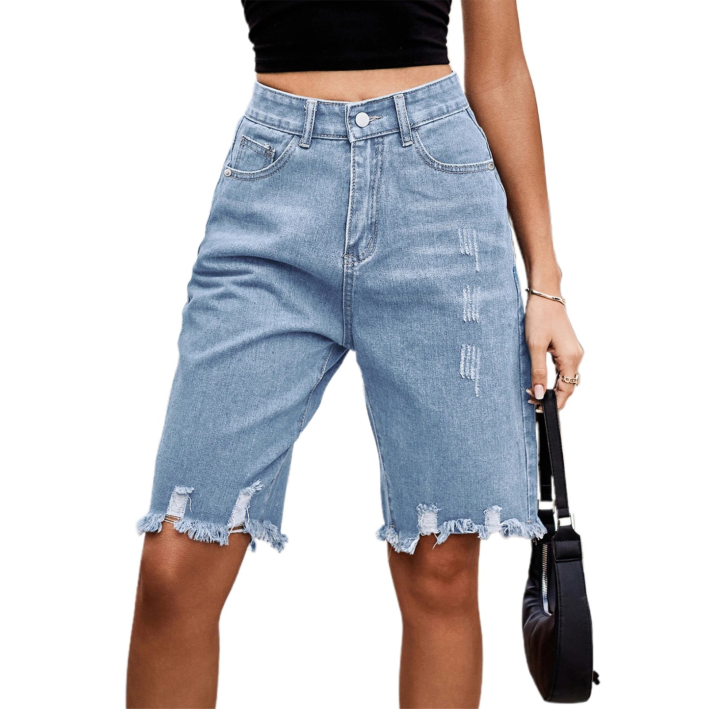 Women’s Ripped Bermuda Denim Shorts for Casual Summer Style