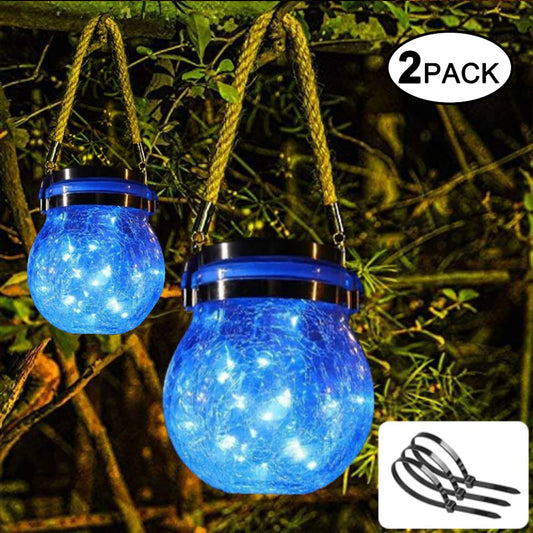 2 Packs Solar Outdoor Cracked Glass Lanterns for Garden