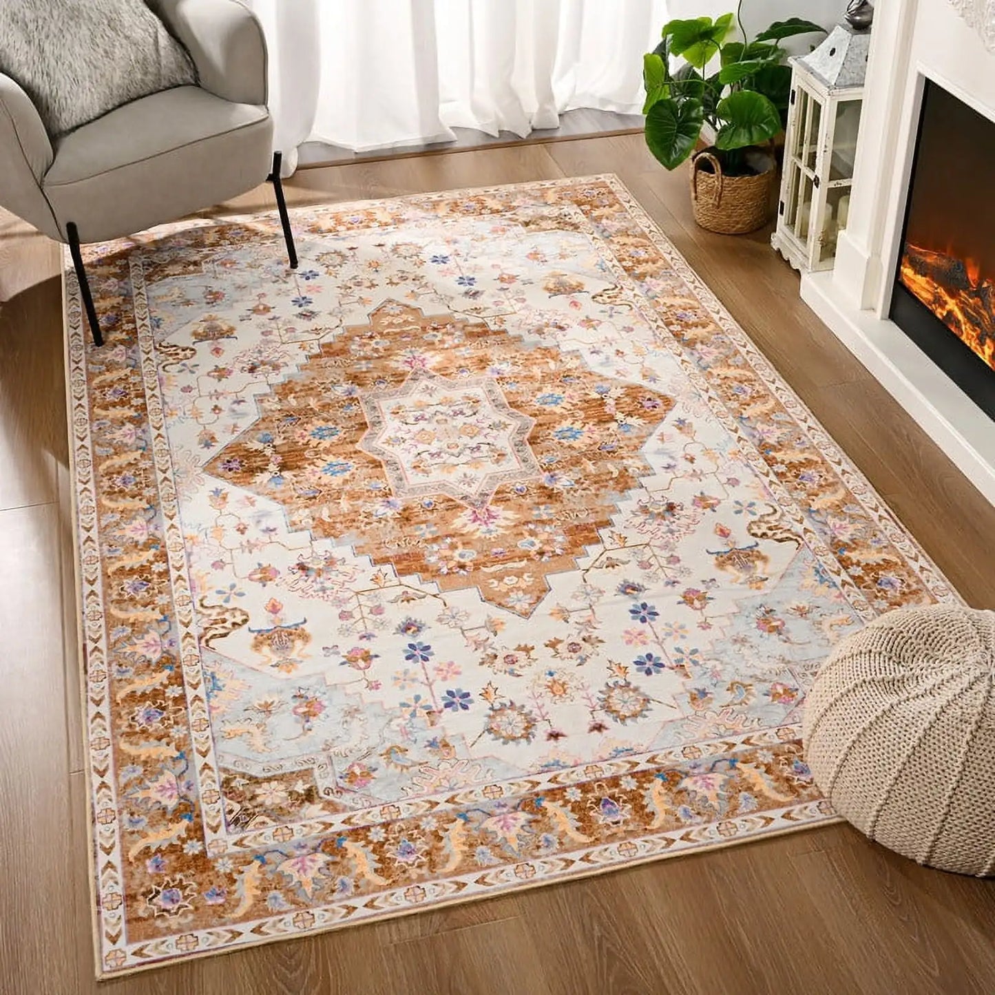 Soft Vintage Print Anti-Slip Rug for Living Room and Bedroom