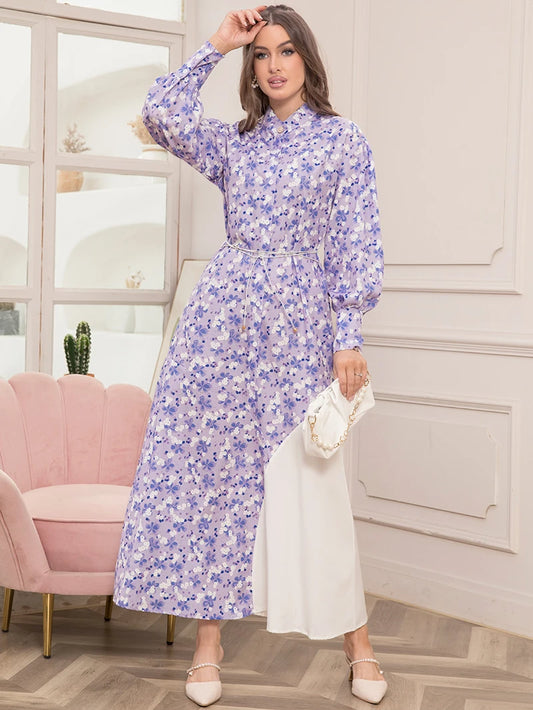 Elegant Floral Print High Neck Maxi Dress for Spring