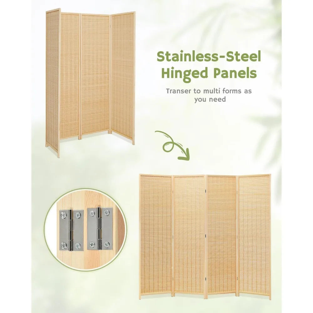 Room Divider 4 Panel Folding Privacy Screen Bamboo 6 ft Tall