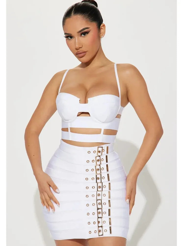 Black or White Mini Bodycon Bandage Skirt Set for Women