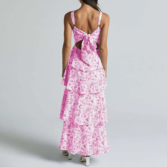 Summer Floral Spaghetti Strap Dress Women Square Collar Maxi